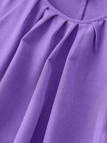 SHEIN Clasi Plus Size Round Neck Solid Color Tunic Shirt With Lantern Sleeves Fall Cloth For Women - Purple - View 5