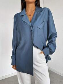Seusyu Women's Fashion Solid Color Long Sleeve Blazer - Blue - View 5