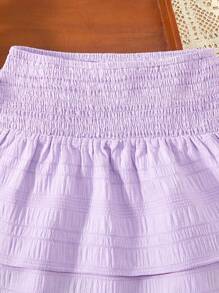 SHEIN Falda de línea A elegante y de moda para niña preadolescente en color morado, diseño sencillo con cintura alta y tejido suave y transpirable - Morado - Ver 6