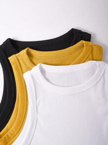 SHEIN Unity Áo ba lỗ cổ tròn không tay màu trơn đơn giản cho nữ - Màu vàng - Xem 5