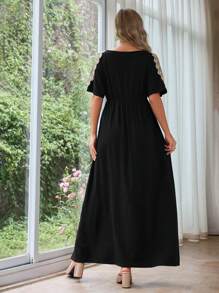 SHEIN Maternity Summer Lace Patchwork High Slit Dress