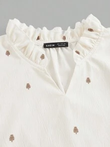 Chiquease 春季日常休閒燈籠袖襯衫,具有刺繡和紋理細節 - 杏色 - 查看 4