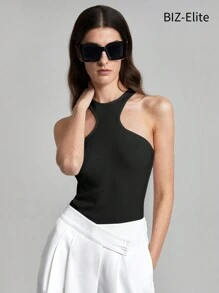 SHEIN BIZwear 夏季休閒細身削空前開衫背心 - 黑色 - 查看 1