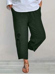 EMERY ROSE Quần ống côn kiểu dáng đơn giản cỡ lớn cho vẻ ngoài duyên dáng - Màu xanh lá cây đậm - Xem 4