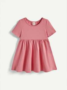 Cozy Pixies Vestido de línea A para bebé niña con manga corta y dibujos animados en el estampado, con banda elástica en la cintura, conjunto de 2 piezas