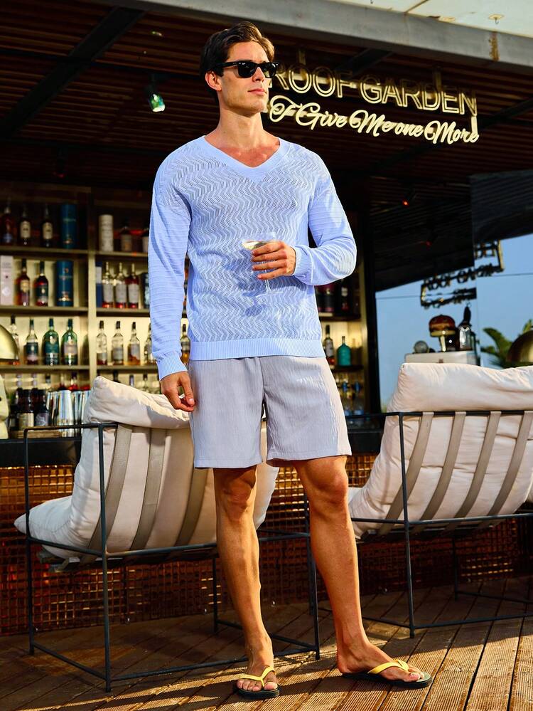 Men's Hollow Out V-Neck Sweater