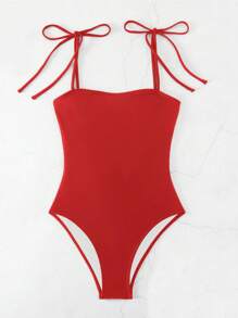 SHEIN Swim 1pc Women's Solid Color Backless Camisole Monokini Swimsuit Summer