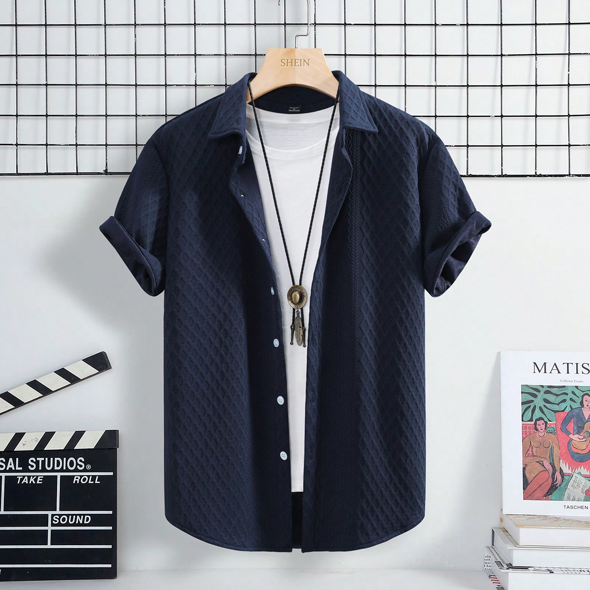 Camisa Casual De Manga Corta Con Textura Para Hombres En Verano