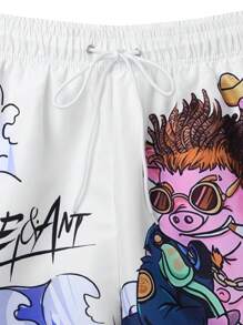 Surfspeed Men's Cartoon & Letter Printed Drawstring Waist Beach Shorts - Multicolor - View 6