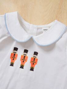 SHEIN Ensemble de chemise à manches courtes style gentleman et short à taille élastique pour bébé garçon, avec col claudine. Motif de dessin animé adorable. - Bleu azur - Voir 3