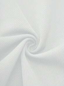 Sweetra 女士修身短袖t恤,中空條紋,蕾絲和蝴蝶結裝飾 - 白色 - 查看 6