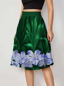 SHEIN Clasi Váy dây kéo in màu thực vật dành cho nữ - màu xanh lá - Xem 5