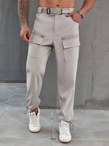 Manfinity Homme Men\ Plus Size Solid Color Pants With Pockets - Apricot - View 1