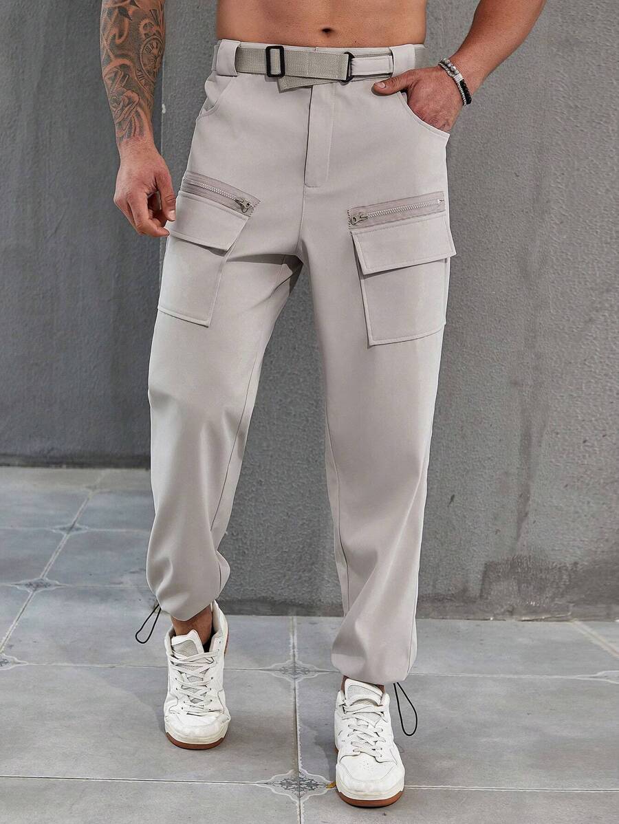 Manfinity Homme Men\ Plus Size Solid Color Pants With Pockets - Apricot - View 1