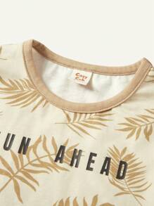 Cozy Pixies Baby Boy's Four Pieces Sports Style Set Including Leaf Pattern Round Neck Short Sleeve Top And Casual Shorts Matching Set