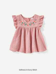 Cozy Pixies Baby Girl Flower Print Ruffle Trim V-Neck Pullover Top - Dusty Pink - View 1