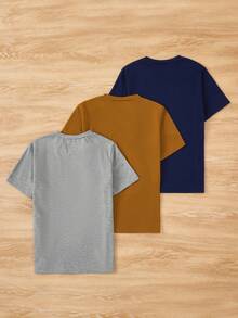 SHEIN 適合青少年男孩穿著的拼色休閒短袖T恤，適用於春夏季節 - 彩色 - 查看 2