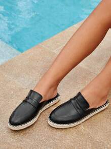 Styleloop Women Round Toe Mule Flats, Vacation Black Flats - Black - View 1