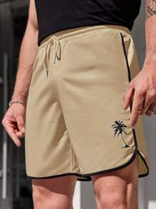 Manfinity RSRT Loose Men Coconut Tree Print Color Block Stripe Shorts