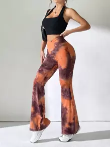 SHEIN EZwear Women's Spring And Autumn Tie Dyeing Flared Pants With V-Shaped Waistband
