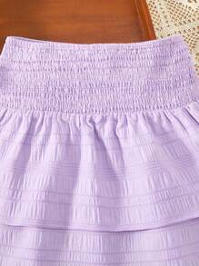 SHEIN Falda de línea A elegante y de moda para niña preadolescente en color morado, diseño sencillo con cintura alta y tejido suave y transpirable - Morado - Ver 5