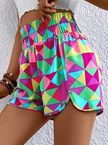 Acelitt Women's Plaid & Leopard Print High Waist Straight Leg Slit Casual Shorts, Suitable For Beach & Holiday - Multicolor - View 3