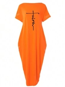 ChicMe Robe maxi pour femmes à imprimé lettres, sans manches, coupe ample, avec bretelles, robe longue ample avec poche, à porter au quotidien