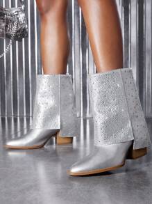 女性水鑽裝飾金屬質感時尚靴子,魅力四射戶外經典靴