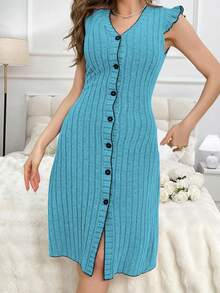 Quý cô Nút Lên Viền tương phản Nhà Đầm - Màu xanh lam - Xem 6