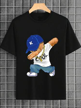 SHEIN Tween Boy's Casual Cartoon Teddy Kortärmad T-shirt för sommaren