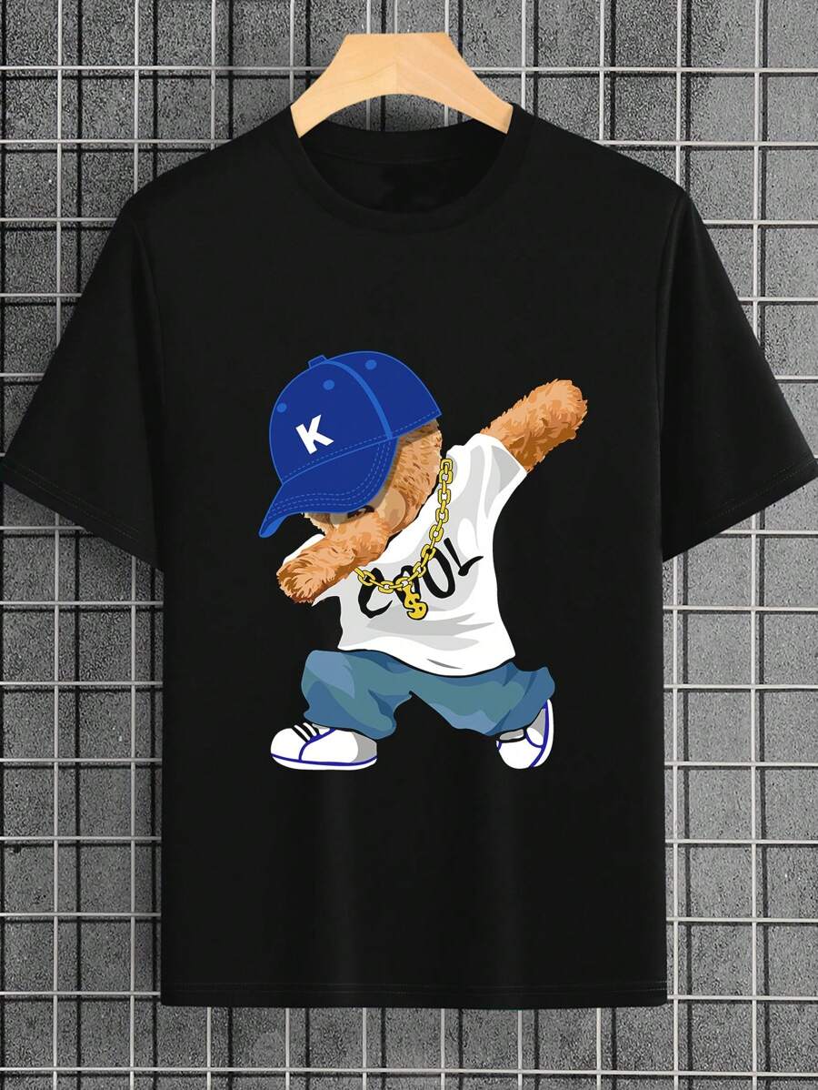 SHEIN Tween Boy's Casual Cartoon Teddy Short Sleeve T-Shirt For Summer