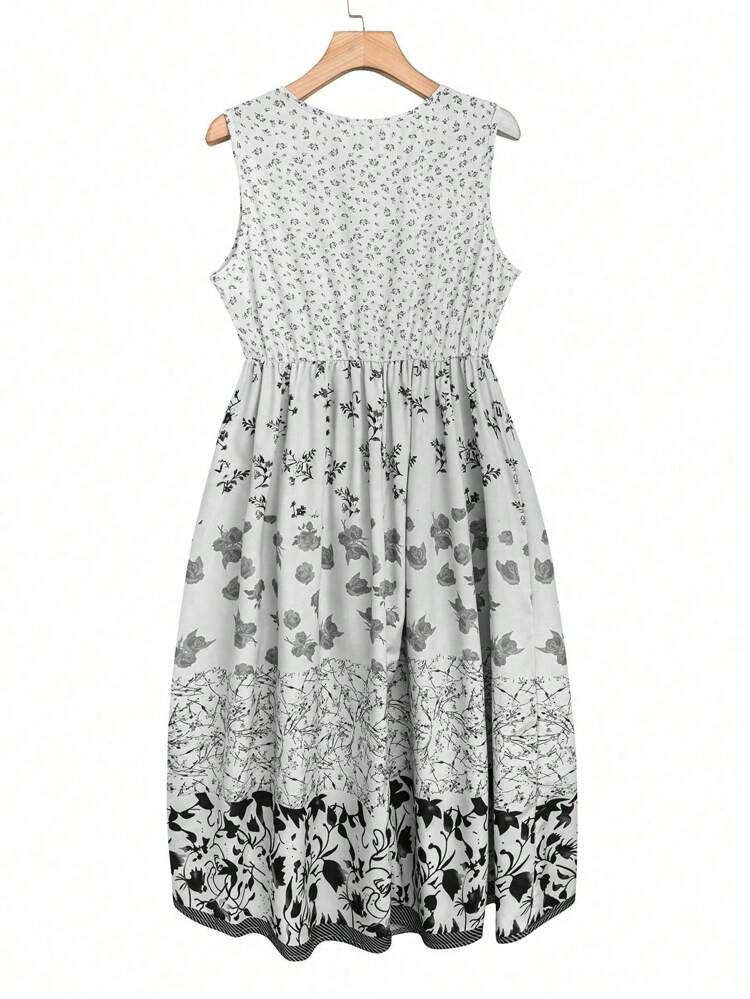 Plus Size Women's Floral Printed Sleeveless Dress