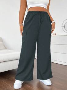 Flirla 女士實色加大尺碼褲子 - 灰色 - 查看 6