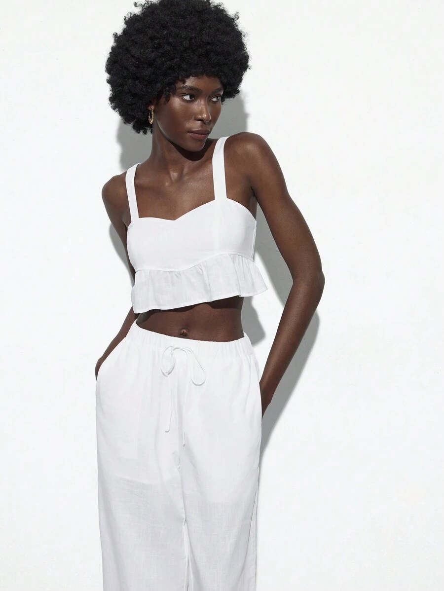 Maija Ensemble de haut à bretelles et de pantalon long de couleur unie pour femme - Blanc - Voir 1