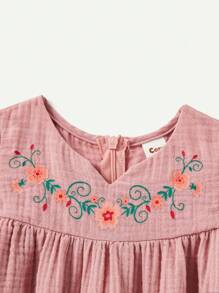 Cozy Pixies Baby Girl Flower Print Ruffle Trim V-Neck Pullover Top - Dusty Pink - View 4