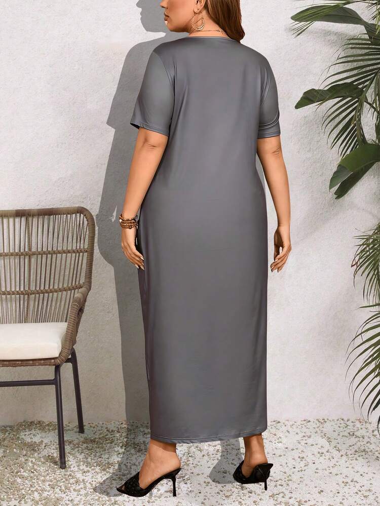 Plus Size Floral Print V-Neck Arabian Clothing