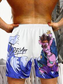 Surfspeed Men's Cartoon & Letter Printed Drawstring Waist Beach Shorts - Multicolor - View 2