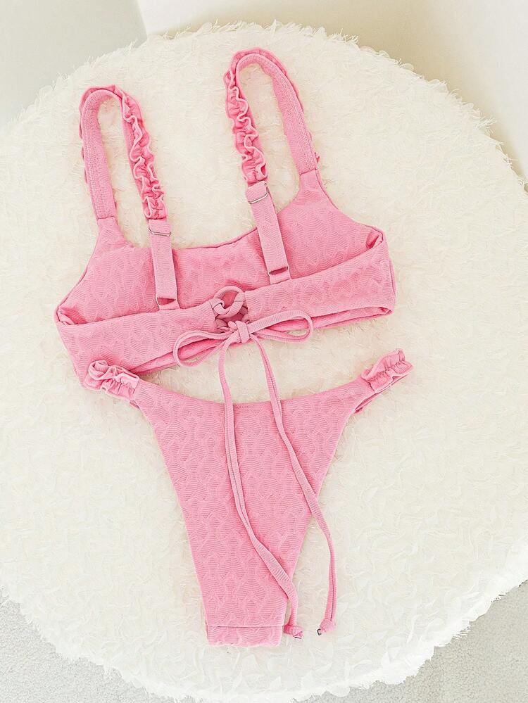 Solid Color Textured Bikini Set Summer