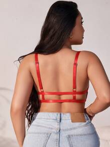 大码心形水钻扣和镂空设计时尚无钢圈文胸（音乐节） - 紅色 - 查看 2