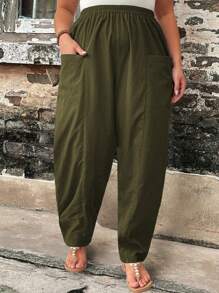 Breezaya Plus Dual Pocket Wide Leg Pants - Army Green - View 4