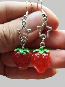ROMWE Kawaii 1對星星和草莓造型的吊墜耳環