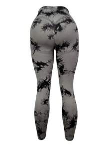 SHEIN Sports 女式高腰扎染无缝弹力健身紧身裤 - 深灰色 - 查看 2