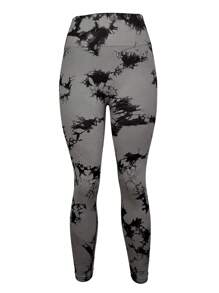 SHEIN Sports 女式高腰扎染无缝弹力健身紧身裤 - 深灰色 - 查看 4