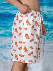 Surfspeed 男士全印蟹圖案束腰抽繩側口袋沙灘短褲 - 彩色 - 查看 5