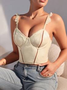 SHEIN Quý cô Đúng mốt Toàn trận Ren Vá lại Bras - Màu be - Xem 4