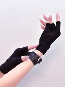 ROMWE Grunge Punk Guantes cortos sin dedos de estilo gótico Y2K negro para mujer, Halloween - Negro - Ver 1