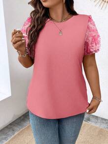 Celure Plus Size 3d Flower Patchwork Short Sleeve T-Shirt For Summer