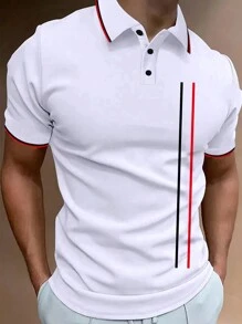 Manfinity Homme Camisa polo de manga corta con rayas de bloques de color para hombres - Blanco - Ver 1