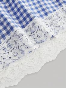 SHEIN MOD Kích thước lớn Xanh & Trắng Kẻ sọc Ren Vá lại Đúng mốt Mùa xuân/Mùa hè Đầm - Xanh và trắng - Xem 4