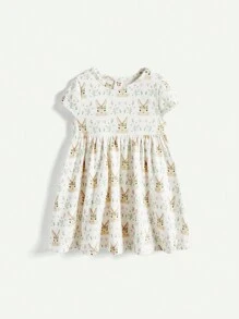 Cozy Pixies Conjunto De 2 Piezas De Vestido De Manga Corta Suave De Cuello Redondo Con Corbata Delantera Para Niña